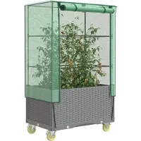 Prolenta Maison Exclusive - Potager surélevé avec rehausse et roulettes, aspect rotin, 80 x 50 x 182 cm
