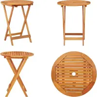 vidaXL Table de jardin pliante Ø60x75 cm Bois massif Eucalyptus - Table de salle à manger - Tables de salle à manger - Tables de salle à manger de jardin