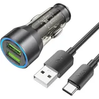 Hoco Chargeur voiture 2 x USB QC3.0 18W + câble USB vers type C NZ12 noir