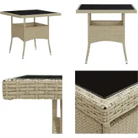 vidaXL Table de jardin Beige Poly Rotin et verre - Table de jardin - Table d'extérieur - Tables d'extérieur