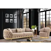 AEA Designer Wohnzimmer Set 3-Sitzer Sofa und Sessel Beige Farbe 2tlg.