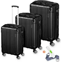 Veska Set de valises à coque dure 3 pièces avec serrure à combinaison TSA 4 roulettes coque dure ABS, valise de voyage trolley valise à roulettes - noir