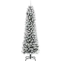 Syfax Sapin de Noël artificiel mince avec neige floquée 240 cm PVC/PE