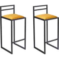 Ferro Ensemble de tabourets de bar 2, 95 cm, noir avec dossier - tabouret de bar en métal rembourré style loft - jaune