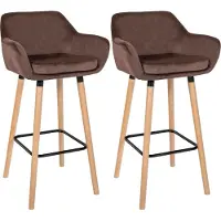 CLP Lot de 2 tabourets de bar Grant en velours, couleur : gris clair
