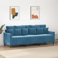 Prolenta Canapé exclusif, 3 places, bleu, 180 cm, en velours