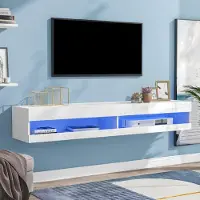 Merax TV-Lowboard blanc brillant Armoire TV avec éclairage LED, table TV avec 16 couleurs incl. télécommande, suspendue/en hauteur, 140 cm