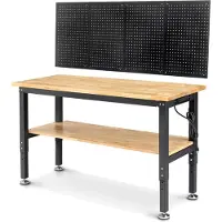StarTech.com Établi - WB0102 Plus - 152 cm - Réglable en hauteur - Panneau perforé en métal - Plan de travail en bois de caoutchouc - Pour le travail du bois