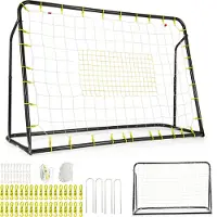 Costway 2 en 1 But de football & Rebounder, Set de buts de football réglables en hauteur pour enfants à partir de 6 ans Noir