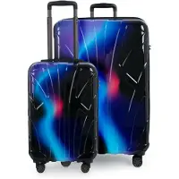 Suitline - Lot de 2 valises de bord + grande valise de voyage extensible, trolleys avec 4 roulettes doubles, design brillant Dégradé Valises Femme S + XLBleu fluo