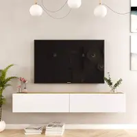 Rebecca Mobili Meuble TV suspendu Jatara 29,5x180x31,5 panneau de particules blanc marron clair Moderne