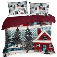 Eurofirany | Literie de Noël - housse de couette 220 x 200 cm - 2x taies d'oreiller 80 x 70 cm - Coton - Garniture de lit