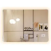 Costway Miroir de salle de bain LED 70 x 50 cm, miroir mural en verre trempé antidéflagrant avec éclairage 3 couleurs et traitement anti-buée, miroir grossissant