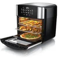 Arendo Friteuse à air chaud 16L, Four multifonction 1800W avec 10 programmes, Airfryer avec cuve à frire, panier tambour & tournebroche, sans BPA, inox/noir