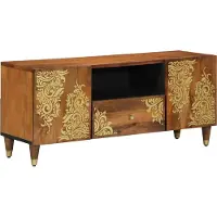 Syfax Meuble TV Marron miel 105 x 33 x 46 cm Bois de mangue massif