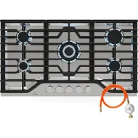 Klarstein Turbocast Plaque De Cuisson Gaz - 5 Brûleurs, Inox 304, 3.4kW Wok, Allumage Auto & Sécurité, Kit Conversion GPL, Plaque au Gaz Professionnelle
