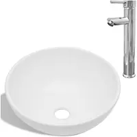Syfax Lavabo de salle de bain avec mitigeur Céramique Rond Blanc