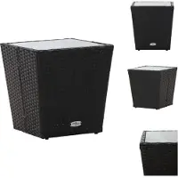 vidaXL Table d'appoint noire 41,5×41,5×43 cm Poly rotin et verre trempé - Tables de jardin