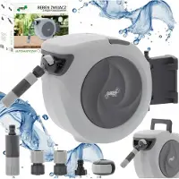 Adgo Enrouleur mural pour tuyau d'arrosage 15 m, tambour automatique, kit de raccordement complet