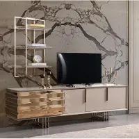 AEA RTV Lowboard TV Stand Sideboard Beige Gold Salon Set Étagères Nouveau