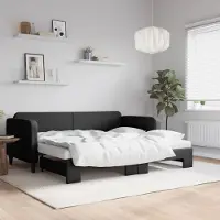 Prolenta Maison Exclusive - Canapé-lit convertible avec matelas noir 90 x 200 cm en tissu