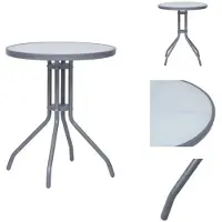 vidaXL Table de jardin gris clair 60 cm Acier et verre - Tables de jardin