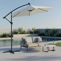 Mucola Parasol à manivelle Parasol ampli de jardin Parasol de marché Parasol de plage Parasol de terrasse Protection solaire - Beige avec LED 3 m