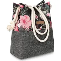 Zagatto Sac à main femme en tissu avec cordon, Gris avec motif floral, , fond matelassé, sac de tous les jours, 32x35x14 / ZG667
