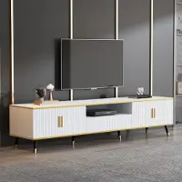 MODFU Meuble TV Banc Blanc, Design Moderne avec 1 Tiroir et Passe-Câbles, Panneau de Particules - 200x40x46 cm