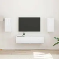 Prolenta Meuble TV exclusif - Ensemble de 4 pièces en bois stratifié blanc brillant