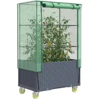 Prolenta Maison Exclusive - Potager surélevé avec rehausse et roulettes, aspect rotin, 80 x 50 x 182 cm