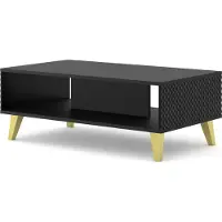 Homlando Table basse RAVENNA C 90x60 cm NOIR MAT / NOIR BRILLANT avec pieds dorés Table basse d'appoint Table de salon