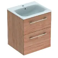 Geberit Selnova Square - Meuble lavabo 635x538x480 mm, avec lavabo, 2 tiroirs, noyer caryer clair 501.235.00.1