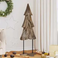 Syfax Sapin de Noël avec support Marron 121 cm Bois de teck solide