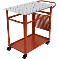 StarTech.com Table de soudage - Établi en acier - Double tablette - 4 roulettes pivotantes - Charge maximale 272 kg - Rectangulaire - Surface revêtue - Rouge