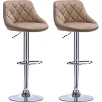 Merkloos Tabouret de bar design - Beige - Velours - Ergonomique - Réglable en hauteur - Hauteur d'assise 60-82?cm - Set de 2 pièces