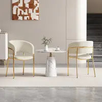 Merax Chaise de salle à manger (lot de 2) , Chaise de salle à manger moderne avec pieds dorés, accoudoirs, chaise rembourrée en velours côtelé, chaises de cuisine, pieds réglables, Beige