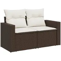 Syfax Canapé de jardin avec coussins 2 places marron résine tressée