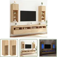 The Living Store Armoires TV avec lampes LED 2 unités Chêne Sonoma 30,5x30x90 cm