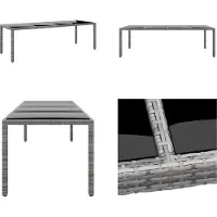 vidaXL Table de jardin 250x100x75 cm verre dur et poly rotin gris - Table de jardin - Tables de jardin - Table de jardin à manger - Outdoor Esstisch
