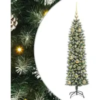 Syfax Arbre de Noël artificiel slim avec 150 LED Vert et blanc 150 cm