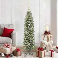 vidaXL Style élégant Arbre de Noël artificiel élancé Vert et blanc 150 cm DE5616862