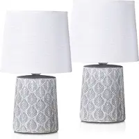 Ed Brubaker lot de 2 lampes de table ou de chevet 33 cm Gris clair Feuilles ornementales et abat-jour en lin blanc
