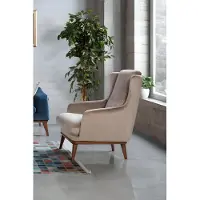 AEA Fauteuil 1 place Beige Canapé de salon monoplace Textile Style Design Nouveau Bois