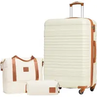 Sonstiges COOLIFE Set de valises ABS coque dure valise de voyage 4 roulettes serrure TSA 3pcs blanc/marron