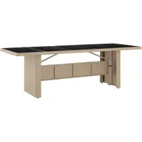 Syfax Table de jardin plateau en verre Résine tressée verre trempé