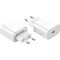 DUX Chargeur mural Alimentation USB-C Connecteur type-C 20W Chargeur rapide 3A compatible avec smartphone blanc