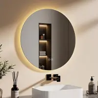 Emke Miroir de salle de bain LED 60 cm rond Miroir de salle de bain avec éclairage 3 couleurs de lumière 3000-6500K Blanc froid Neutre Blanc chaud Variable Interrupteur tactile