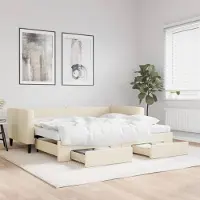 Prolenta Maison Exclusive - Lit de jour convertible avec tiroirs, couleur crème, 90 x 200 cm, tissu