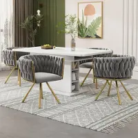 Flieks Chaise de salle à manger 4er chaise rembourrée pivotante à 360°, chaise de cuisine chaise de maquillage avec revêtement en velours, chaise de salon avec accoudoirs et pieds en acier, gris or